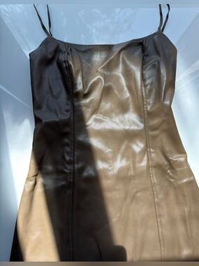 Akira Brown Faux Leather Slip Dress